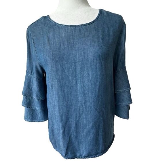 Alya Blue Denim Pullover Top Boho Shirt SZ XS - Picture 1 of 12